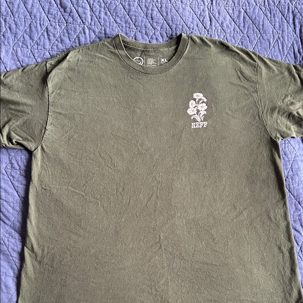 Neff Olive Green Short-Sleeve Tee with White Floral Chest Print